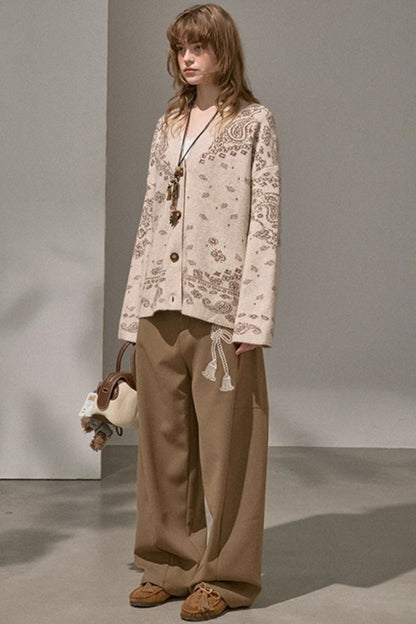 Cashew Flower V-Neck Premium Knit Cardigan