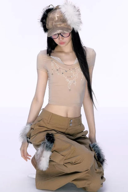 커피색 퍼리 카고 바지