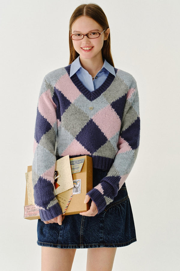 드롭 숄더 니트 V넥 스웨터 탑 