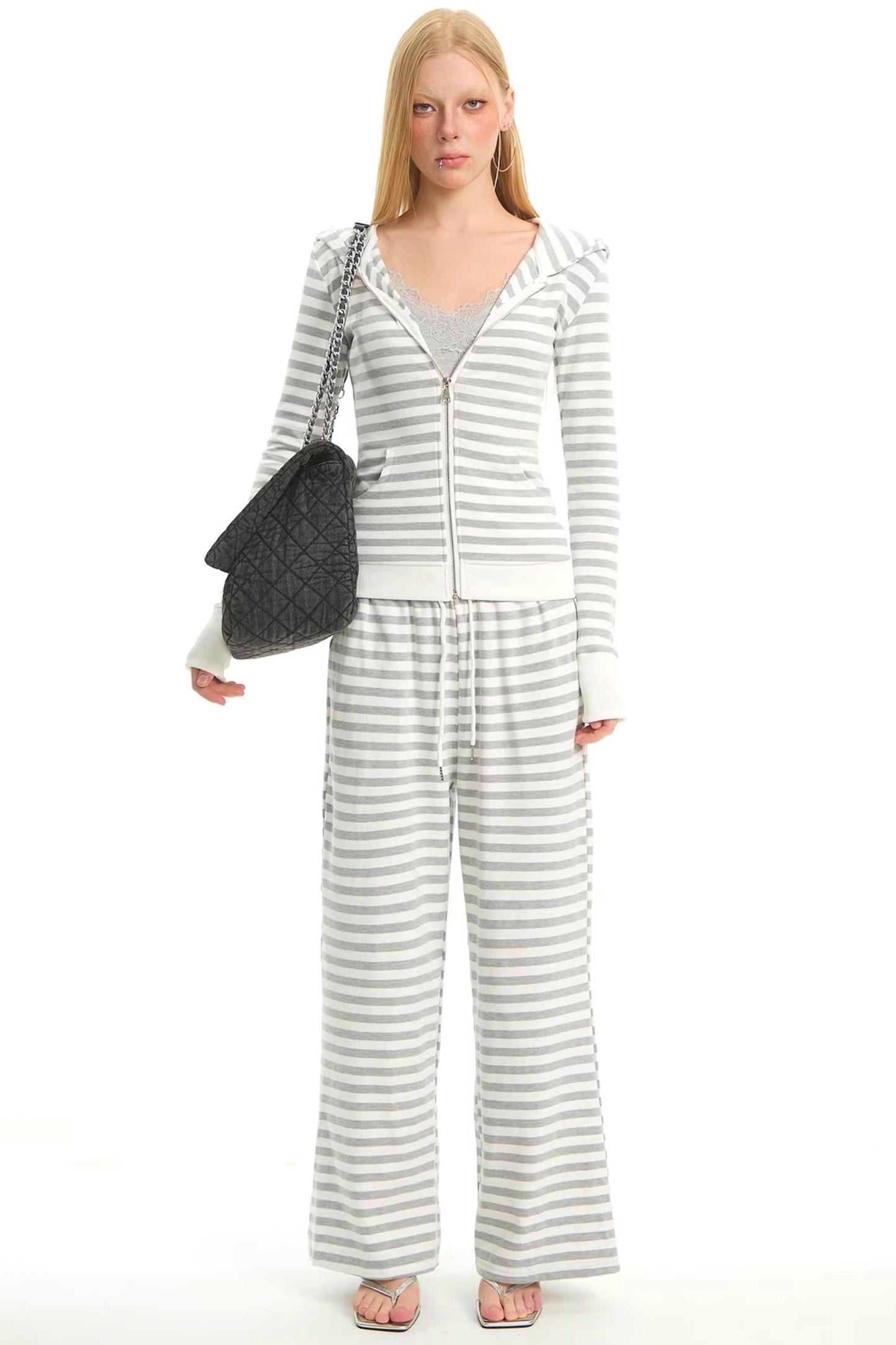 Retro Striped Hooded Top Set-Up