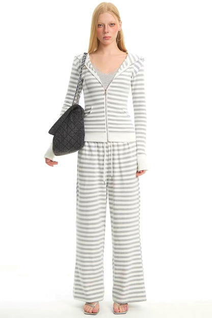 Retro Striped Hooded Top Set-Up