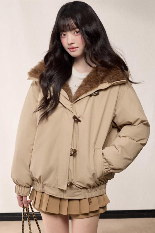 Fur Collar Hooded Cotton Coat