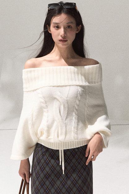Wool Twist Knit Cape Sweater Top Skirt Set-Up