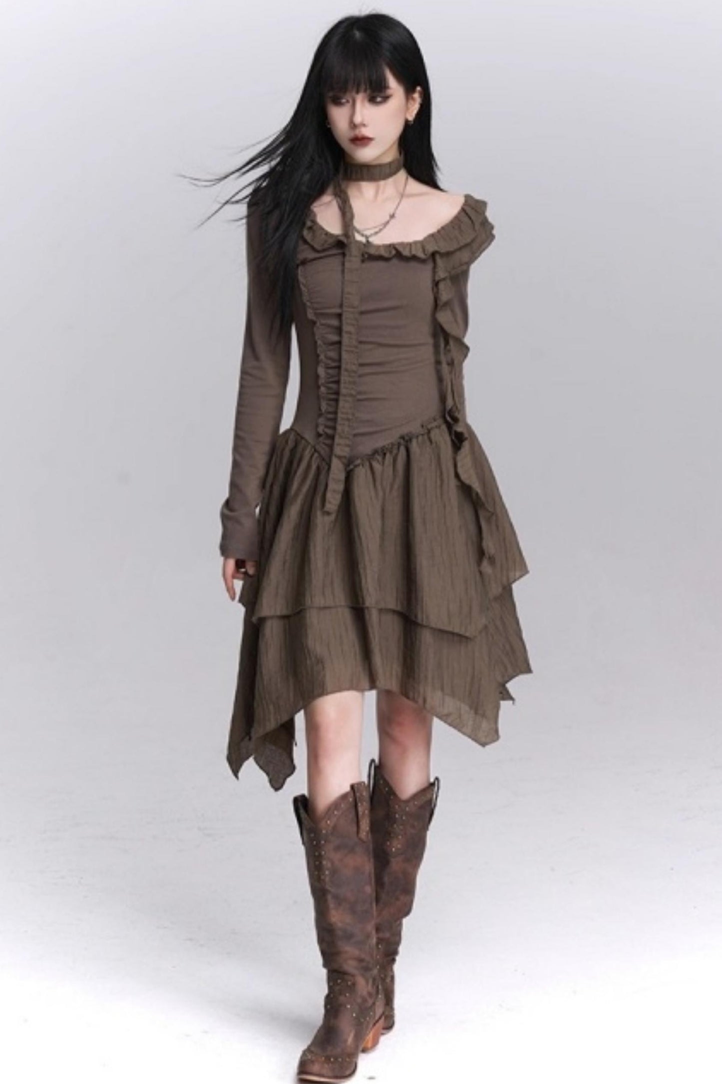 Cinched-Waist Autumn Dress