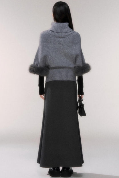 Gray Cable Knit Turtleneck Sweater