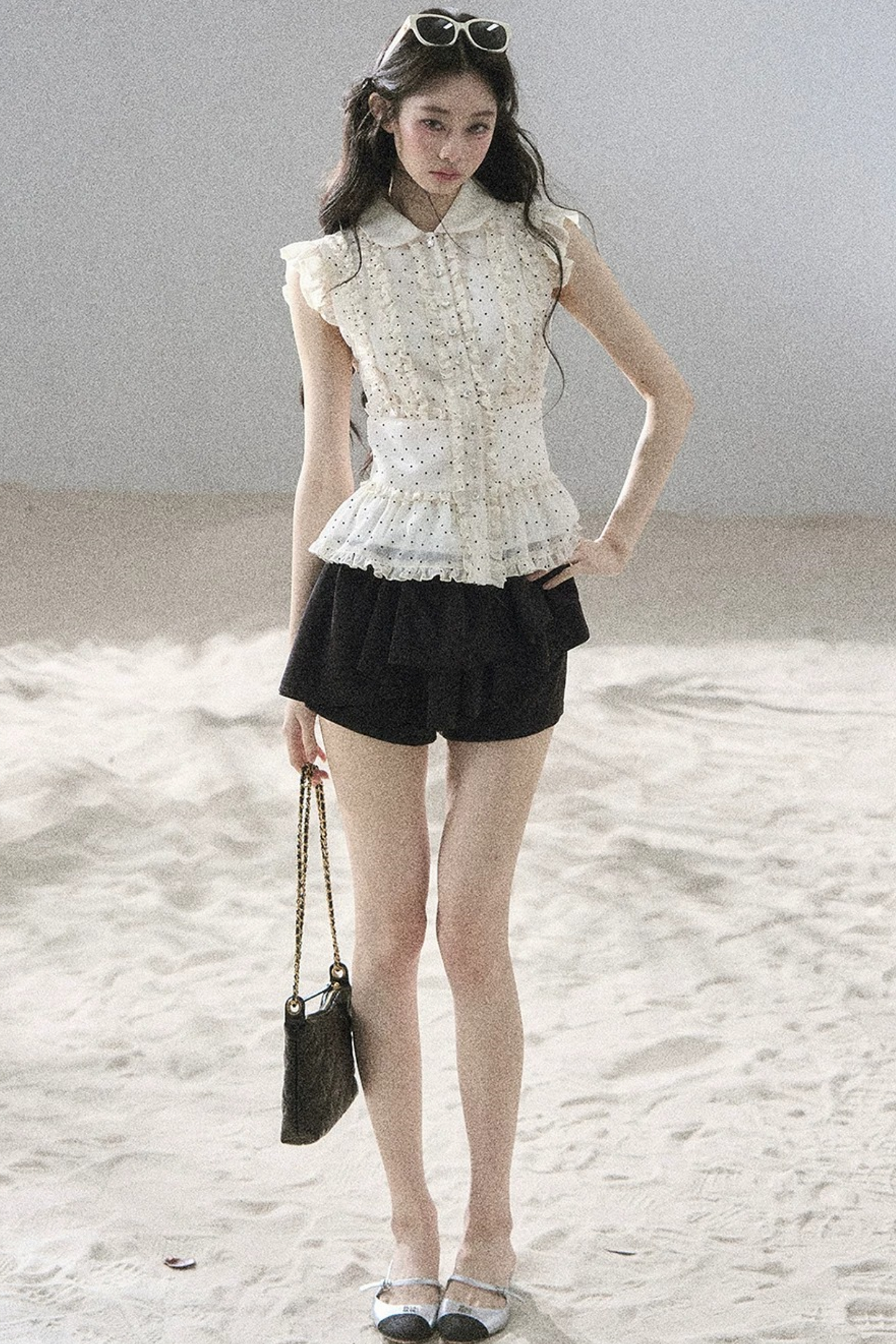 Ruffled Polka Dot Chiffon Blouse