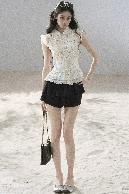 Ruffled Polka Dot Chiffon Blouse