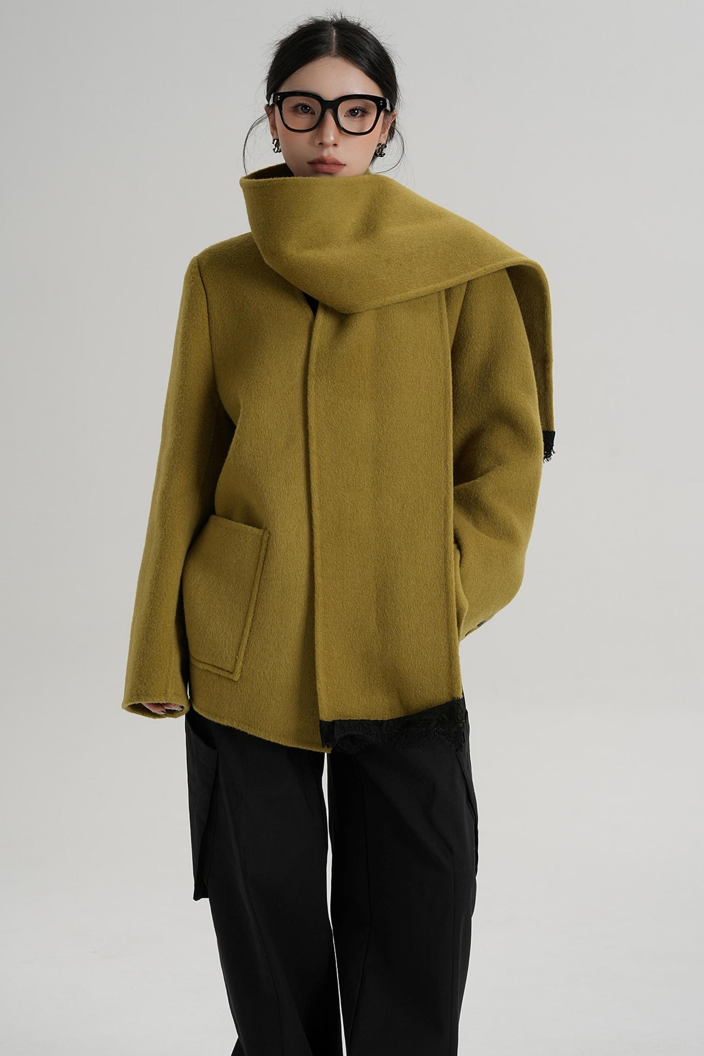 Scarf Patchwork Lace Woolen Coat