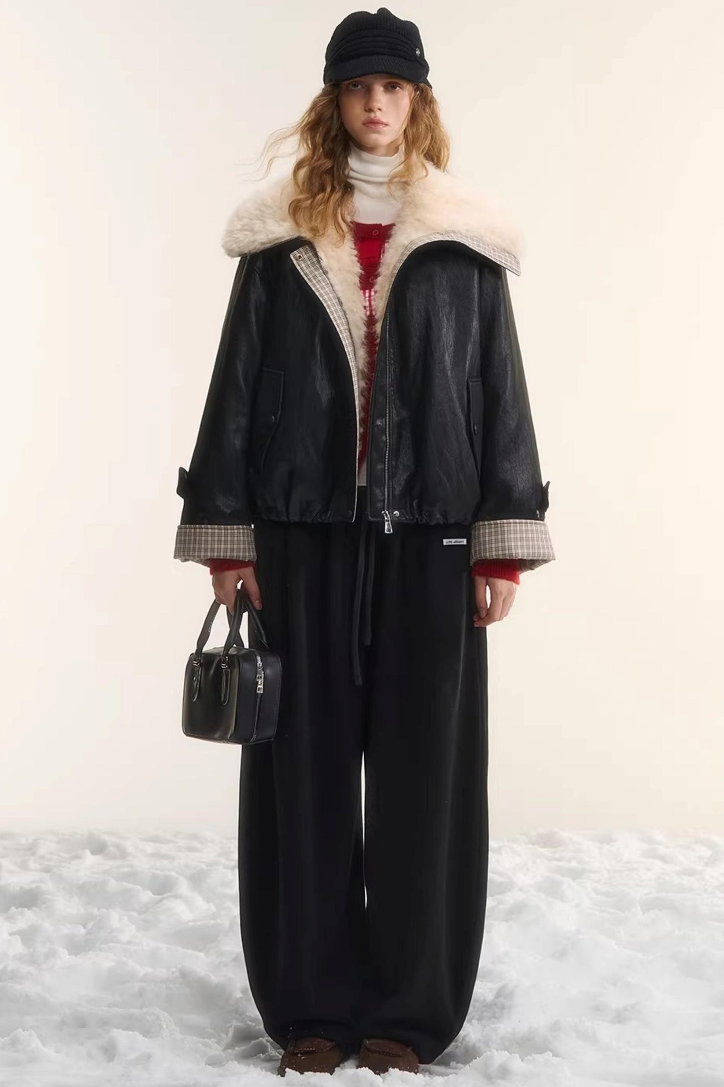 Velvet-Feel Curved-Leg Pants