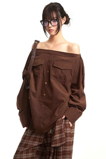 Retro Lazy Style One-Shoulder Top