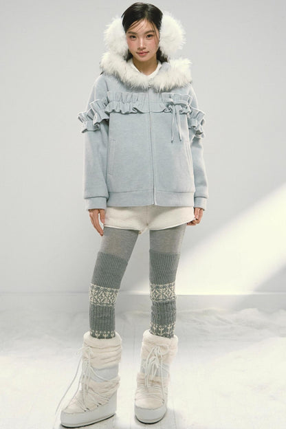 Pink Lace Fur Hooded Tweed Jacket