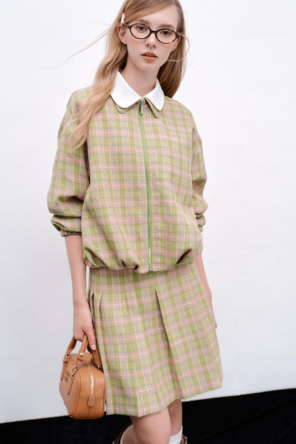 Pink Green Plaid Flower Jacket