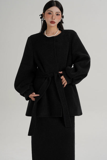 Lantern Sleeve Wool Coat