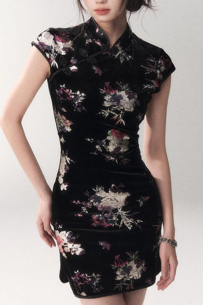 Gold-Embellished Velvet Dress