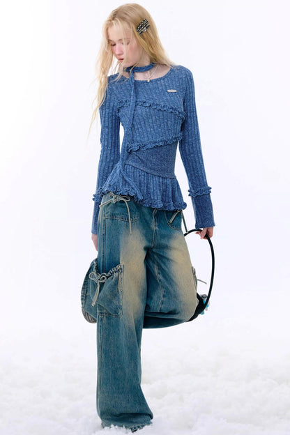 Retro Ruffled Knit Top