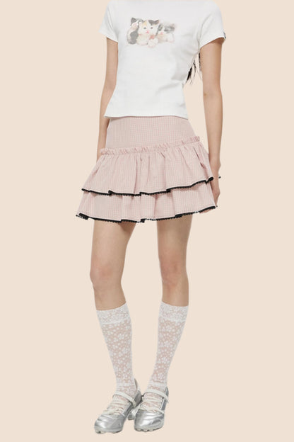 Pink Retro Plaid Skirt