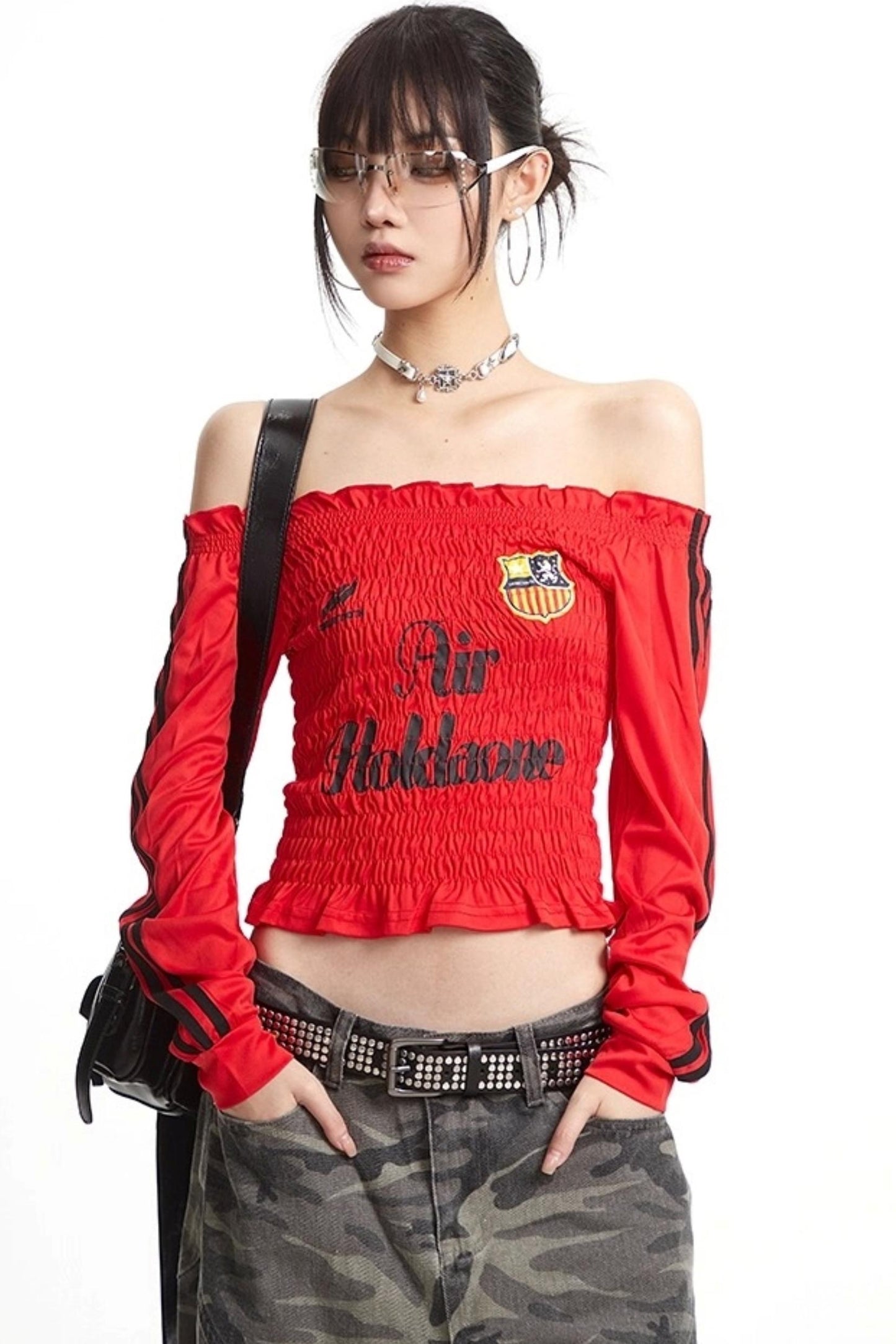 Pleats Elastic Sleeve T-Shirt