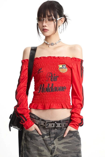 Pleats Elastic Sleeve T-Shirt