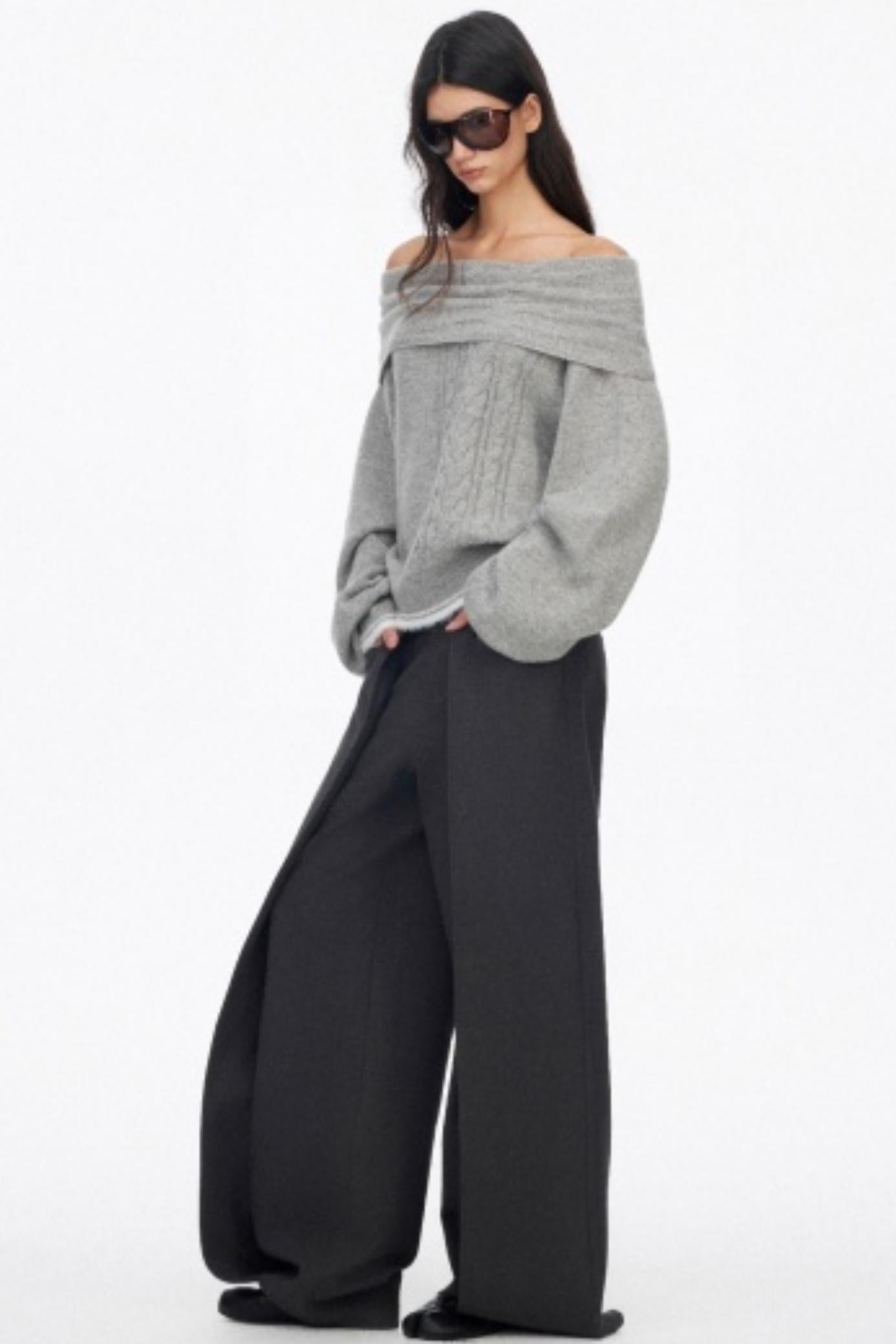 Off-Shoulder Color-Blocked Knit Sweater