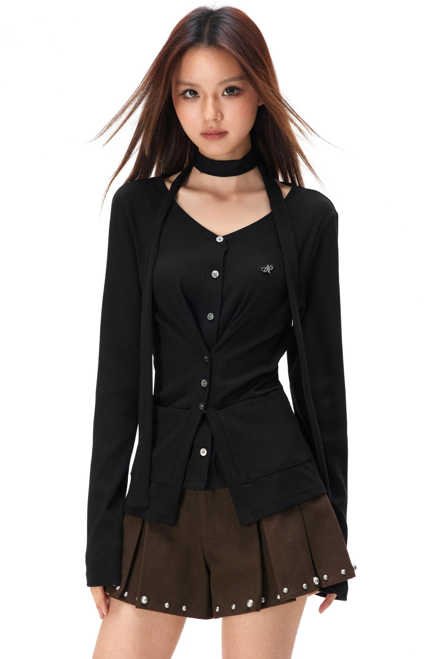 Fine Ribbed Knit Cardigan Top