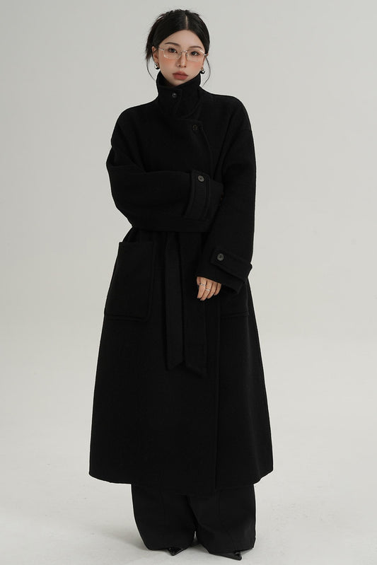 Stand-Up Wool Long Coat