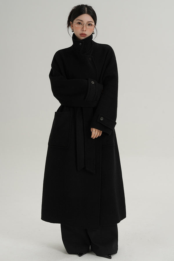 Stand-Up Wool Long Coat