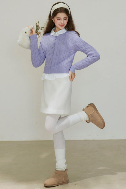 Crew-Neck Knitted Cardigan