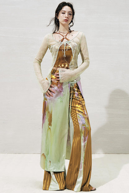 Lace Metallic Cardigan Set