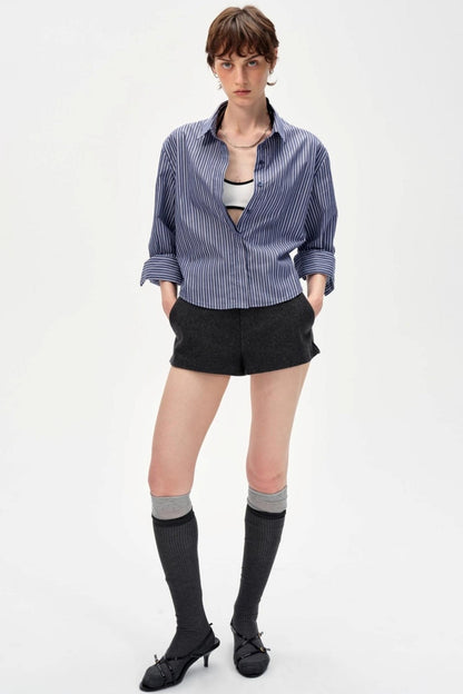 Color-Blocked High-Waisted Suede Shorts