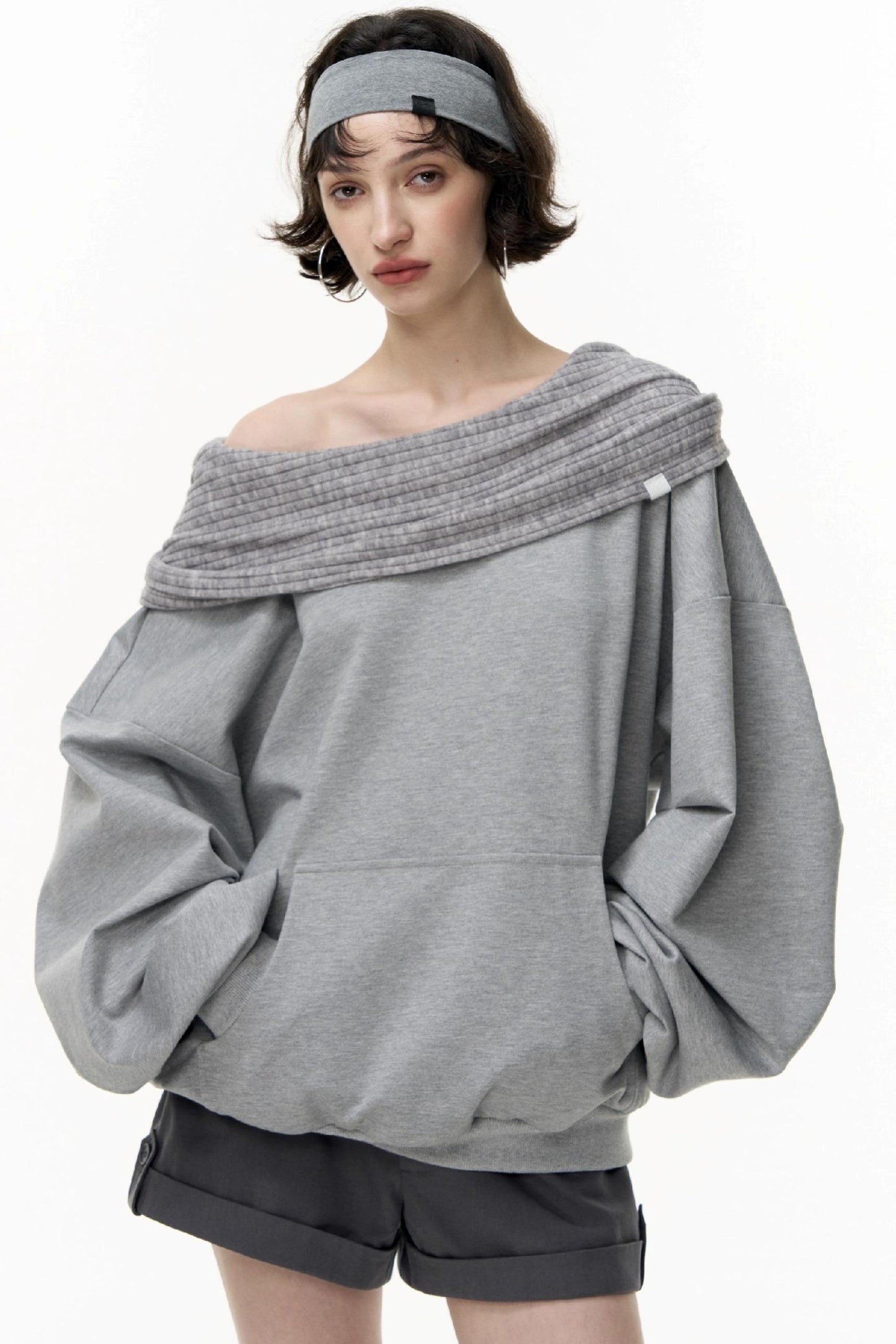 Slanted Shoulder Loose Pullover Sweatshirt