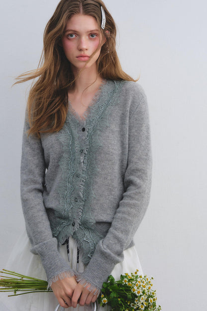 Wool Lace V-Neck Knit Top