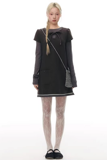 Embroidered Tie Neck Dress