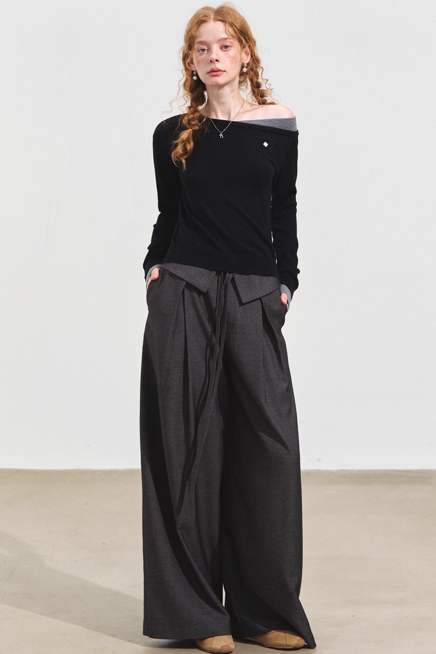 Contrasting Slanted Two Sweaters