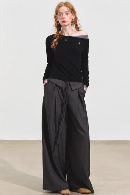 Contrasting Slanted Two Sweaters