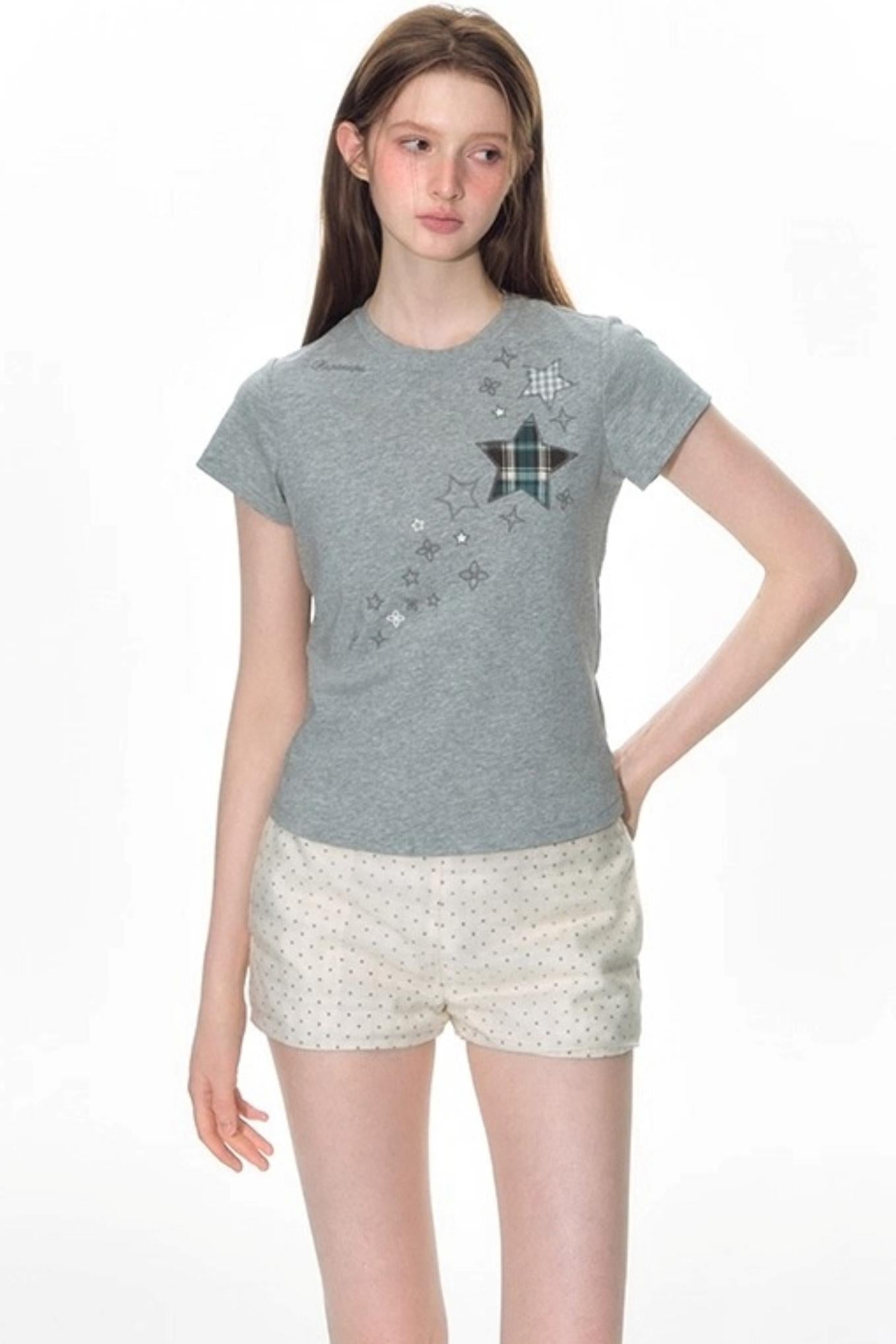 Star Patch Embroidered Short Sleeve Top