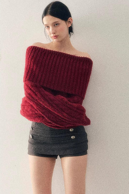 Off-Shoulder Cable Knit Sweater