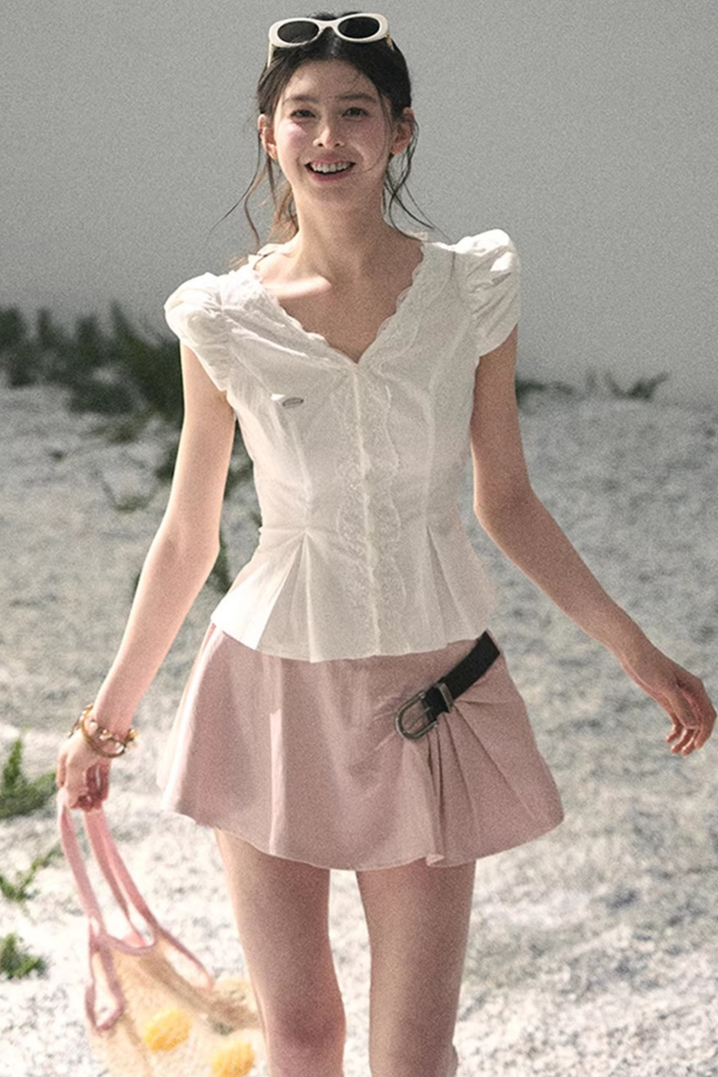 French V-Neck Lace Blouse