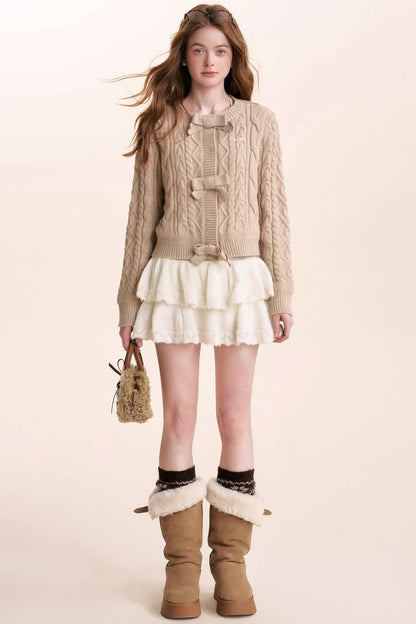 Wool Blend Lace Tiered Skirt