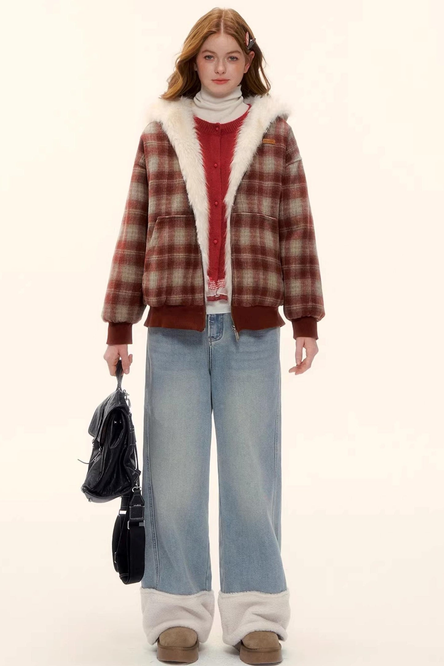 Fleece-Lined Wool Spliced Jeans