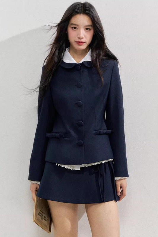 Twilight Blue Vintage Doll Collar Suit Skirt Set-Up