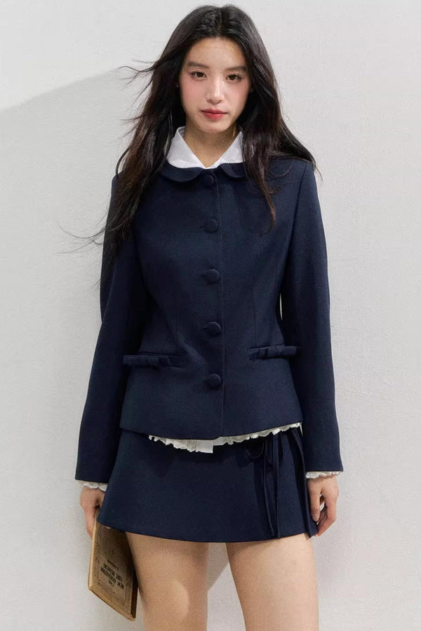 Twilight Blue Vintage Doll Collar Suit Skirt Set-Up