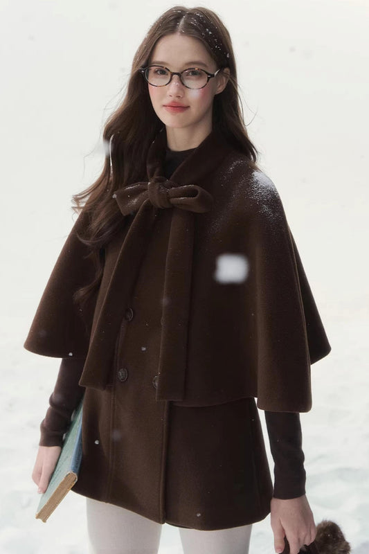 Cocoa Double-Breasted Cape Coat