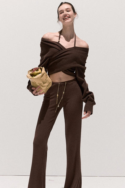 Cross-Waist Cropped Sweater