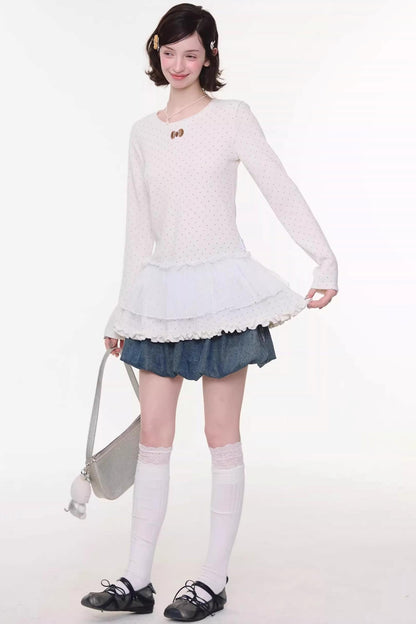 Sweet Bubble Bowknot Denim Skirt