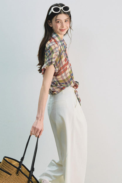 Plaid Tie Top & Midi Skirt Set-Up