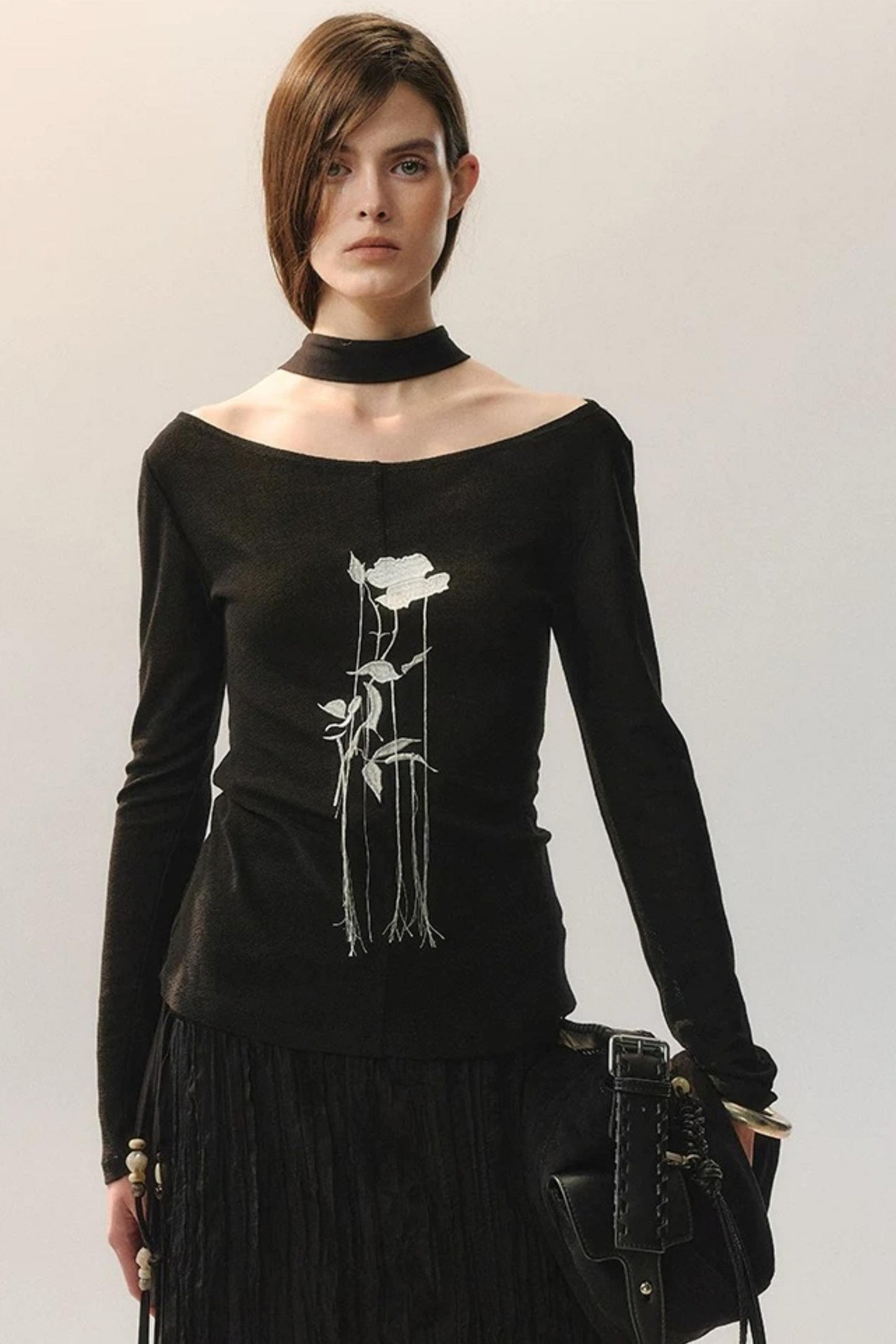 Top in Maglia con Ricamo Rose
