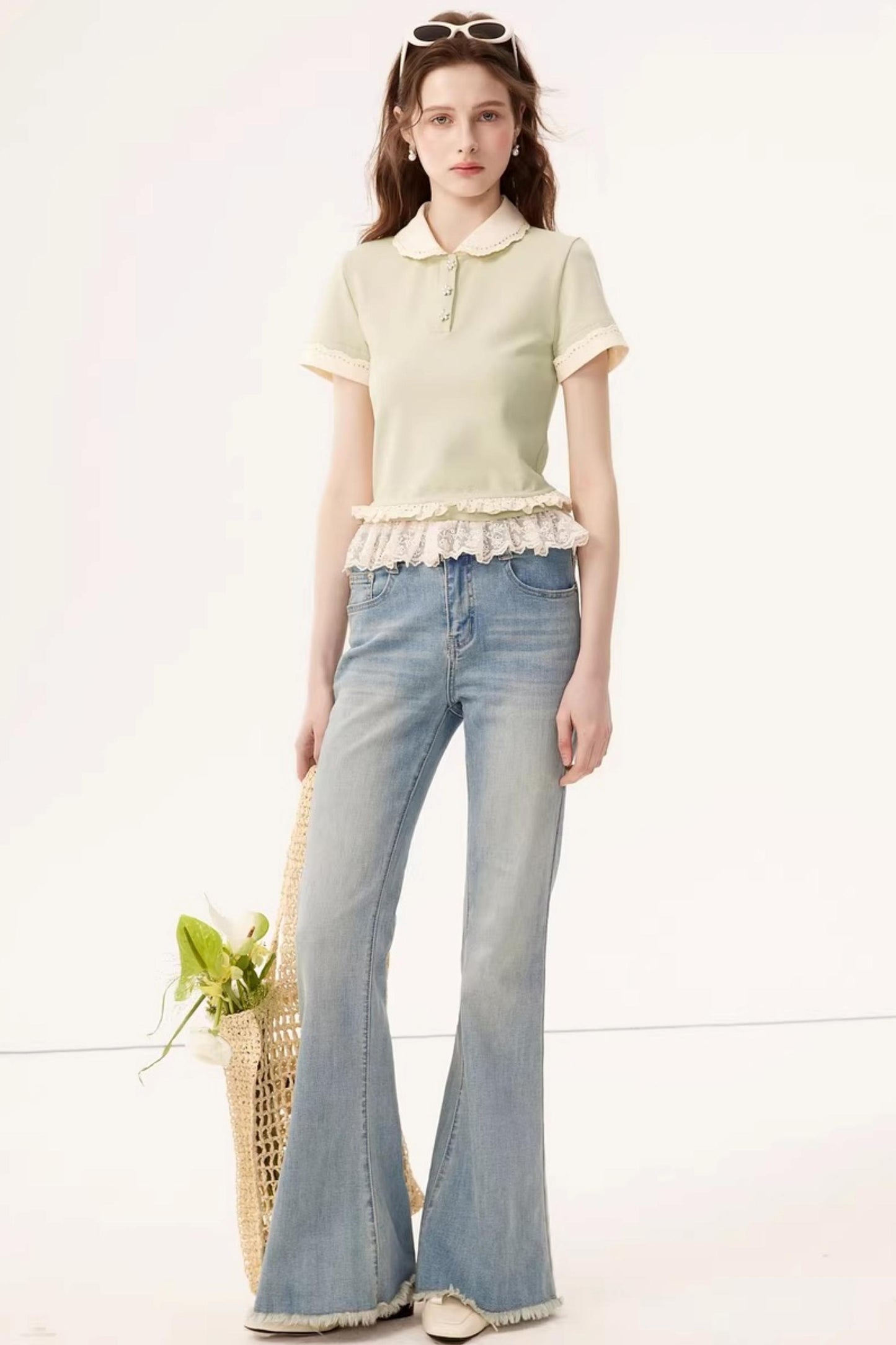 Contrasting Lace Lyocell Top