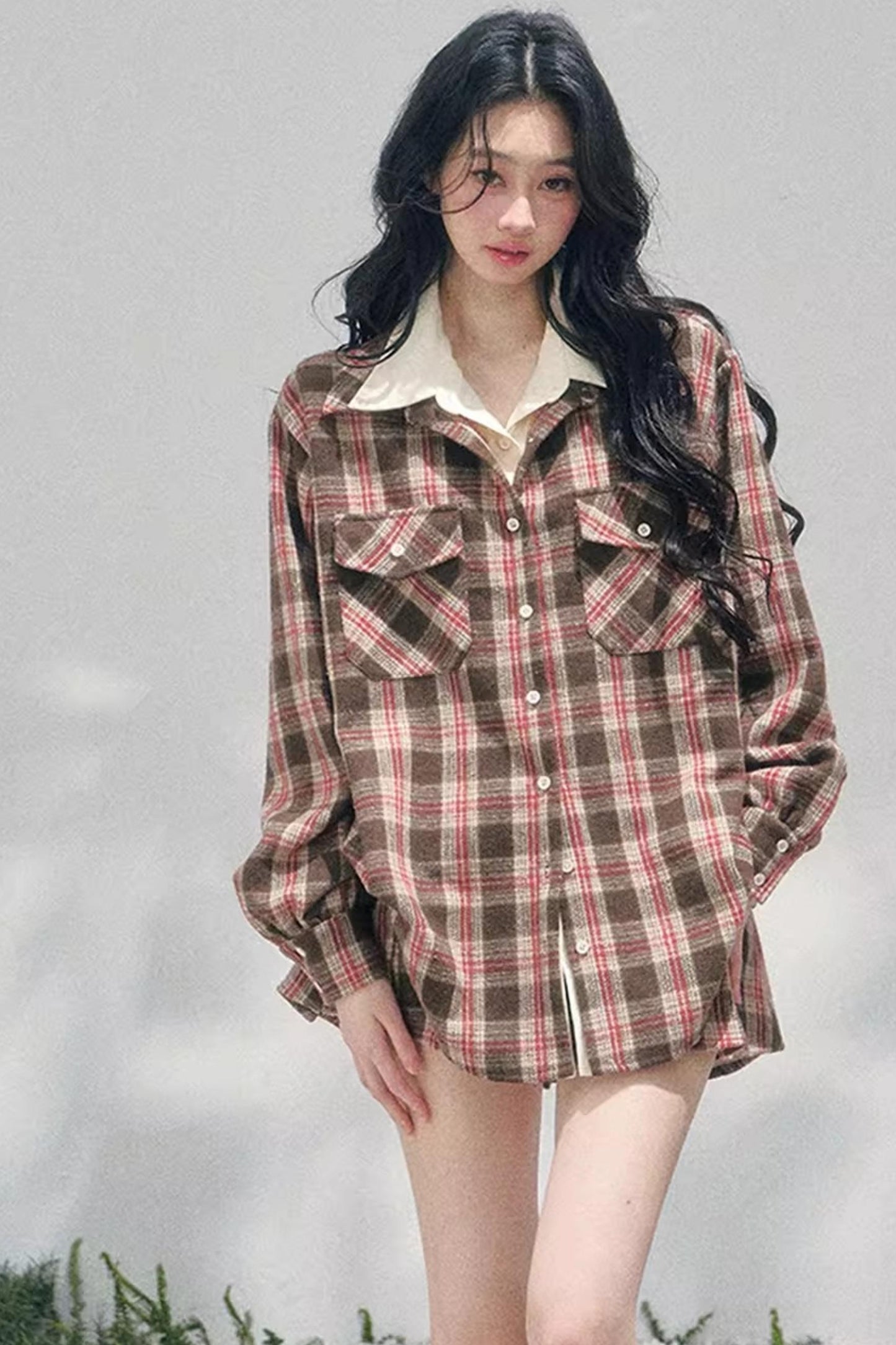 British Cafe Plaid Shirt and Short Skirt Set-Up