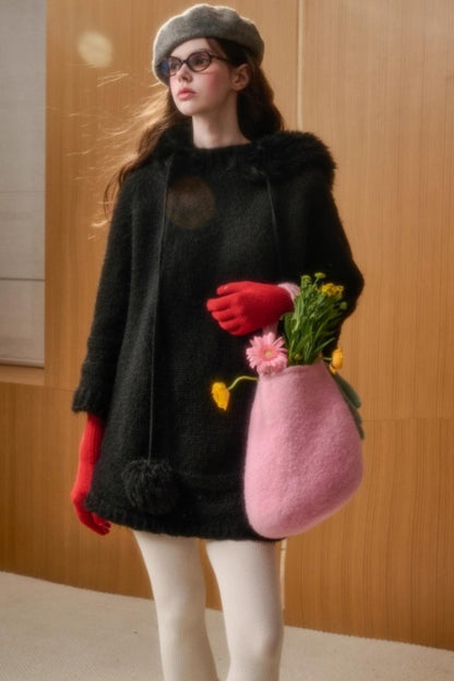 Hooded Wool Cape Dress