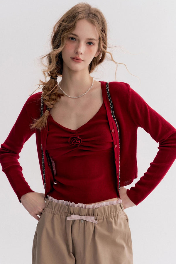 Red Knit Suspender Set